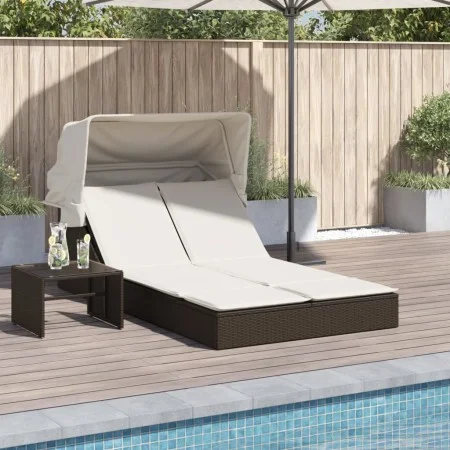 Tumbona doble con capota y cojines ratán sintético marrón by , Loungers - Ref: Foro24-368638, Price: 268,79 €, Discount: %