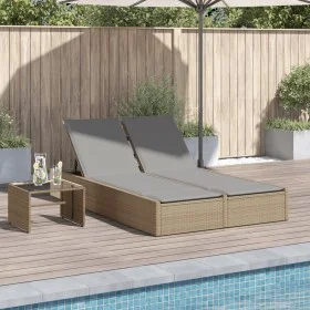 Tumbona doble con cojines ratán sintético beige de , Tumbonas - Ref: Foro24-368631, Precio: 278,58 €, Descuento: %