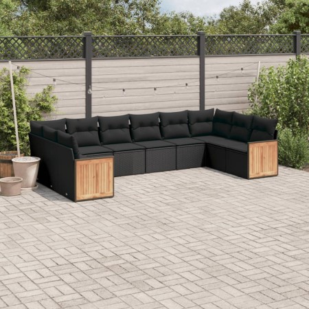 Set de sofás de jardín 10 pzas cojines ratán sintético negro en Conjuntos de jardín | Comprar online en Foru.es