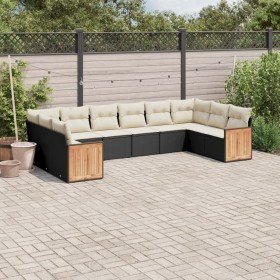 Set de sofás de jardín 10 pzas cojines ratán sintético negro en Conjuntos de jardín | Comprar online en Foru.es