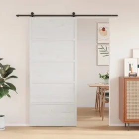 Puerta de granero madera maciza pino blanca 90x208 cm de , Puertas - Ref: Foro24-850633, Precio: 136,67 €, Descuento: %
