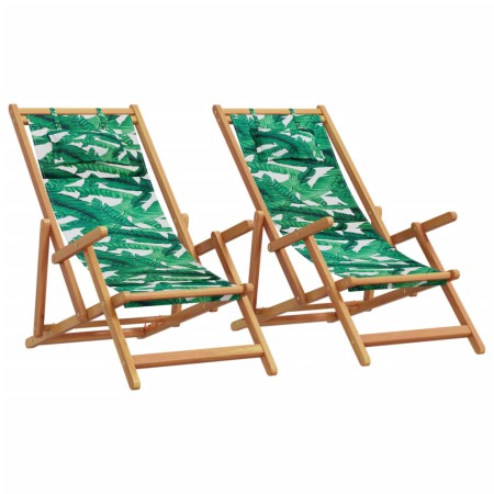 Sillas playa plegables 2 uds tela madera maciza estampado hojas de , Sillas de jardín - Ref: Foro24-3214489, Precio: 124,52 €...