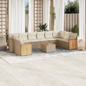 Set de sofás de jardín 11pzas con cojines ratán sintético beige en Conjuntos de jardín | Comprar online en Foru.es