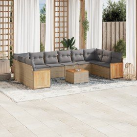 Set de sofás de jardín 11pzas con cojines ratán sintético beige en Conjuntos de jardín | Comprar online en Foru.es