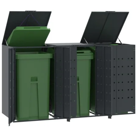 Cobertizo para 3 cubos de basura acero antracita 207x79x117 cm de , Soportes para contenedores de residuos - Ref: Foro24-3279...