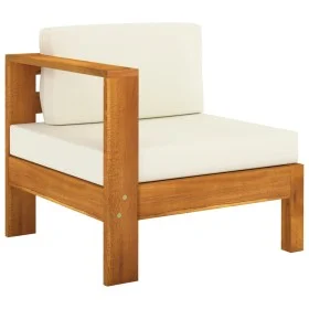 Sofá central con 1 reposabrazos madera acacia blanca crema by vidaXL, Modular outdoor sofas - Ref: Foro24-310640, Price: 133,...