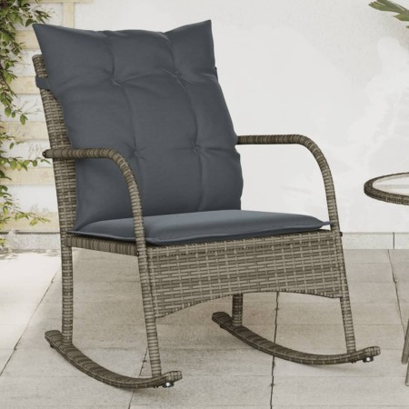 Silla mecedora de jardín con cojines ratán sintético gris de , Sillas de jardín - Ref: Foro24-369020, Precio: 88,03 €, Descue...