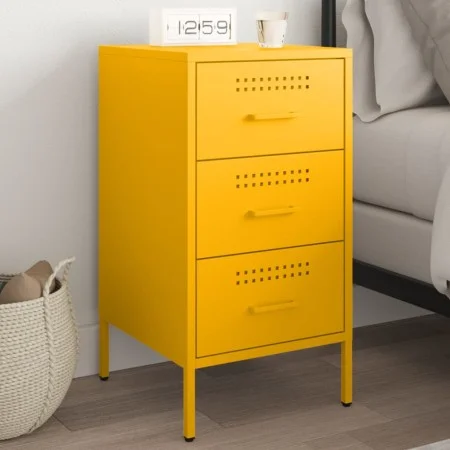Mesita de noche acero amarillo mostaza 36x39x68 cm de , Mesitas de noche - Ref: Foro24-843084, Precio: 91,60 €, Descuento: %