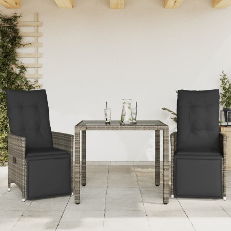 Mesita y sillas jardín 3 pzas y cojines ratán sintético gris de , Conjuntos de jardín - Ref: Foro24-3276893, Precio: 353,93 €...