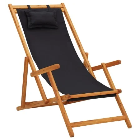 Silla de playa plegable madera maciza de eucalipto y tela negra de vidaXL, Sillas de jardín - Ref: Foro24-310313, Precio: 69,...
