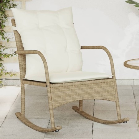 Silla mecedora de jardín con cojines ratán sintético beige de , Sillas de jardín - Ref: Foro24-369022, Precio: 91,20 €, Descu...