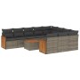 Set de sofás de jardín 11 pzas y cojines ratán sintético gris en Conjuntos de jardín | Comprar online en Foru.es