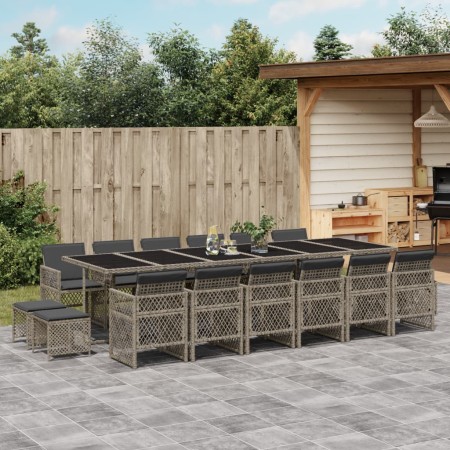 Set comedor de jardín 17 pzas y cojines ratán sintético gris de , Conjuntos de jardín - Ref: Foro24-3210824, Precio: 909,45 €...