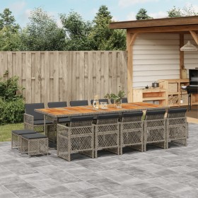 Set comedor de jardín con cojines 15 pzas ratán sintético gris de , Conjuntos de jardín - Ref: Foro24-3210818, Precio: 985,50...