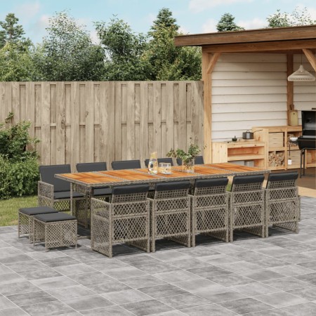 Set comedor de jardín con cojines 15 pzas ratán sintético gris de , Conjuntos de jardín - Ref: Foro24-3210818, Precio: 985,50...