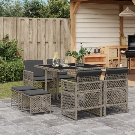 Set comedor jardín 9 pzas y cojines ratán sintético gris de , Conjuntos de jardín - Ref: Foro24-3210776, Precio: 356,93 €, De...