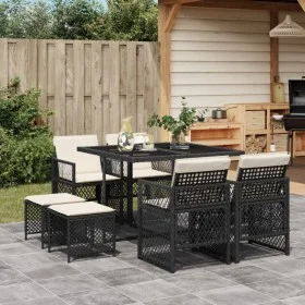 Set de comedor de jardín 9 pzas y cojines ratán sintético negro by , Garden sets - Ref: Foro24-3210774, Price: 385,92 €, Disc...
