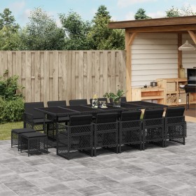 Set comedor de jardín con cojines 15 pzas ratán sintético negro de , Conjuntos de jardín - Ref: Foro24-3210811, Precio: 765,0...