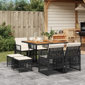 Set de comedor de jardín 9 pzas y cojines ratán sintético negro de , Conjuntos de jardín - Ref: Foro24-3210783, Precio: 450,6...