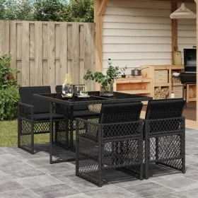 Set de muebles jardín 5 pzas con cojines ratán sintético negro de , Conjuntos de jardín - Ref: Foro24-3210715, Precio: 294,30...