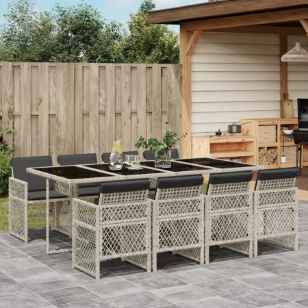 Set comedor de jardín 9 pzas cojines ratán sintético gris claro de , Conjuntos de jardín - Ref: Foro24-3210743, Precio: 551,0...