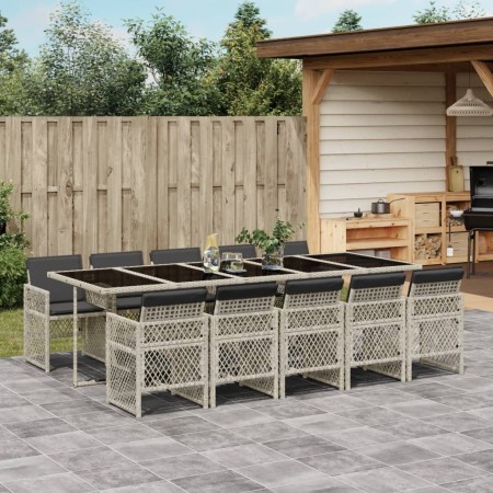 Set de comedor de jardín 11 pzas y cojines ratán sintético gris de , Conjuntos de jardín - Ref: Foro24-3210755, Precio: 730,0...
