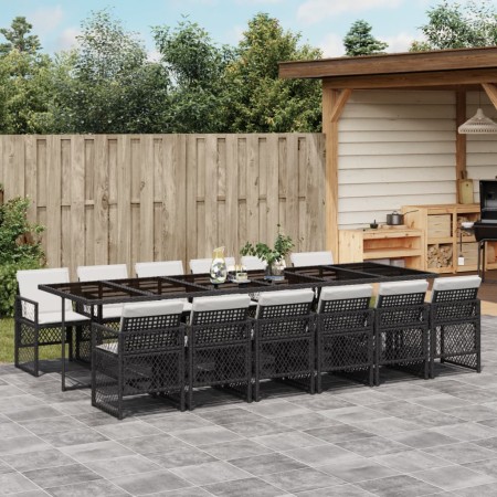 Set comedor de jardín con cojines 13 pzas ratán sintético negro de , Conjuntos de jardín - Ref: Foro24-3210762, Precio: 811,3...