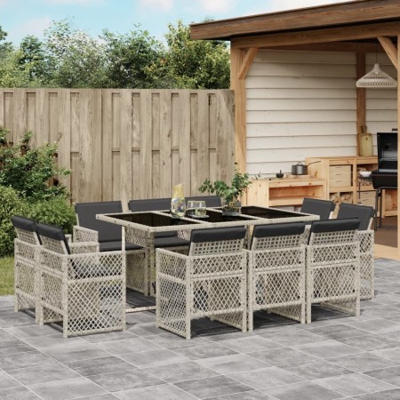 Set de comedor de jardín 11 pzas y cojines ratán sintético gris de , Conjuntos de jardín - Ref: Foro24-3210851, Precio: 695,7...