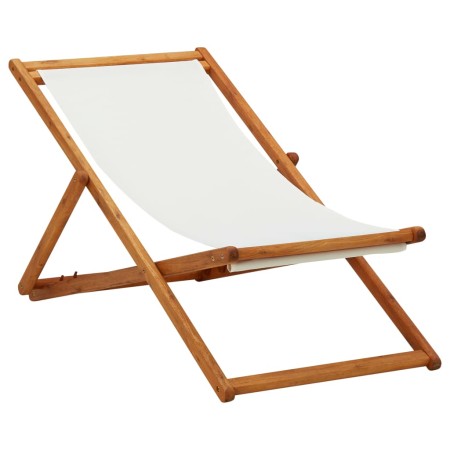 Silla de playa plegable madera maciza de eucalipto y tela crema de vidaXL, Sillas de jardín - Ref: Foro24-310314, Precio: 71,...