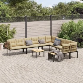 Set sofás jardín y cojines 7 pzas acero recubierto polvo negro de , Conjuntos de jardín - Ref: Foro24-3283655, Precio: 625,58...