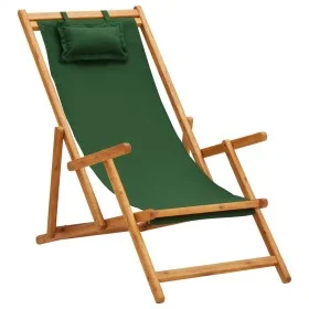 Silla de playa plegable madera maciza de eucalipto y tela verde de vidaXL, Sillas de jardín - Ref: Foro24-310312, Precio: 76,...