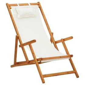 Silla de playa plegable madera maciza de eucalipto y tela crema de vidaXL, Sillas de jardín - Ref: Foro24-310311, Precio: 79,...