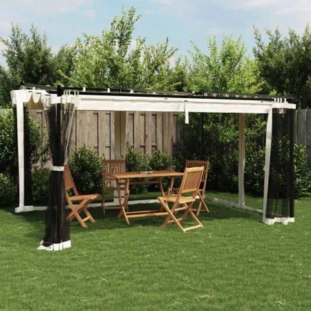Cenador con paredes de malla acero crema 4x3 m de , Carpas y cenadores - Ref: Foro24-4003911, Precio: 376,12 €, Descuento: %