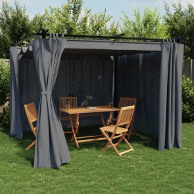 Cenador con cortinas acero gris antracita 3x3 m de , Carpas y cenadores - Ref: Foro24-4003918, Precio: 349,91 €, Descuento: %