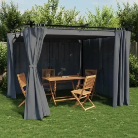 Cenador con cortinas acero gris antracita 3x3 m de , Carpas y cenadores - Ref: Foro24-4003918, Precio: 335,85 €, Descuento: %
