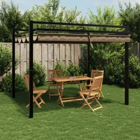 Cenador de jardín con techo retráctil taupe 3x3 m de , Carpas y cenadores - Ref: Foro24-4003970, Precio: 475,88 €, Descuento: %