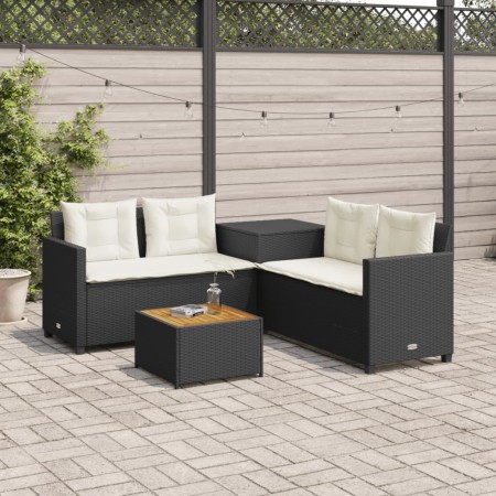 Sofá de jardín en forma de L con mesa y cojines ratán PE negro de , Conjuntos de jardín - Ref: Foro24-369036, Precio: 280,31 ...