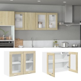 Armario colgante cristal y aglomerado roble sonoma 80x31x60 cm de , Armarios de cocina - Ref: Foro24-849624, Precio: 63,32 €,...
