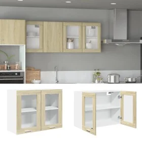 Armario colgante cristal y aglomerado roble sonoma 80x31x60 cm de , Armarios de cocina - Ref: Foro24-849624, Precio: 60,26 €,...