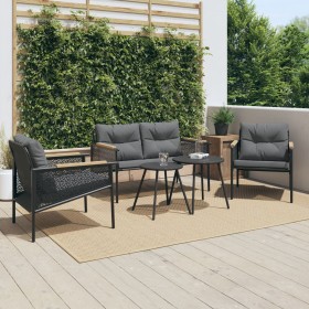Juego de muebles de jardín con cojines 5 piezas acero negro de , Conjuntos de jardín - Ref: Foro24-3283636, Precio: 455,43 €,...