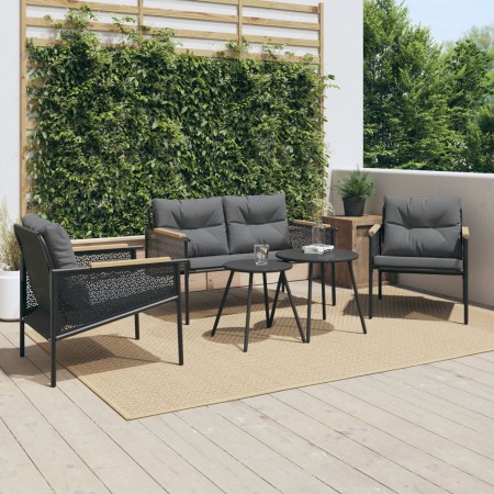 Juego de muebles de jardín con cojines 5 piezas acero negro de , Conjuntos de jardín - Ref: Foro24-3283636, Precio: 455,43 €,...