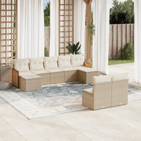 Set de sofás de jardín 9 pzas con cojines ratán sintético beige en Conjuntos de jardín | Comprar online en Foru.es