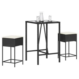 Juego de bar de jardín de 3 piezas con cojines ratán PE negro de , Conjuntos de jardín - Ref: Foro24-3261460, Precio: 203,61 ...