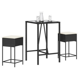Juego de bar de jardín de 3 piezas con cojines ratán PE negro de , Conjuntos de jardín - Ref: Foro24-3261460, Precio: 206,86 ...