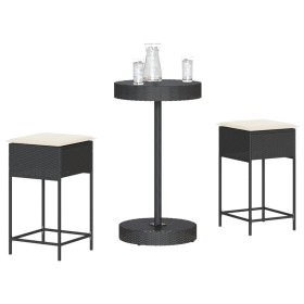 Mesa y taburetes altos jardín 3 piezas y cojines ratán PE negro de , Conjuntos de jardín - Ref: Foro24-3261441, Precio: 197,7...