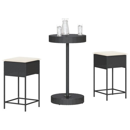 Mesa y taburetes altos jardín 3 piezas y cojines ratán PE negro de , Conjuntos de jardín - Ref: Foro24-3261441, Precio: 197,7...