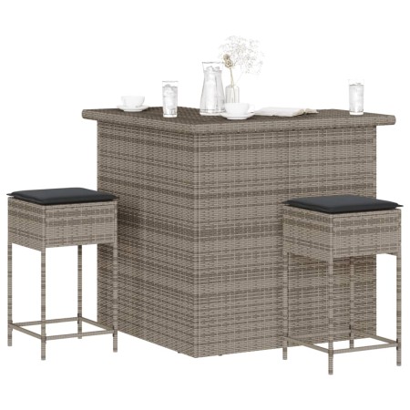 Juego de bar de jardín de 3 piezas con cojines ratán PE gris de , Conjuntos de jardín - Ref: Foro24-3261504, Precio: 368,51 €...