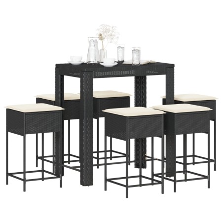 Juego de bar de jardín de 7 piezas con cojines ratán PE negro de , Conjuntos de jardín - Ref: Foro24-3261455, Precio: 449,71 ...