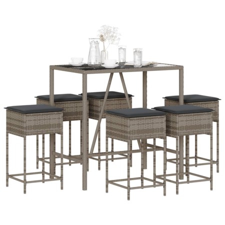 Juego de bar de jardín de 7 piezas con cojines ratán PE gris de , Conjuntos de jardín - Ref: Foro24-3261469, Precio: 438,94 €...