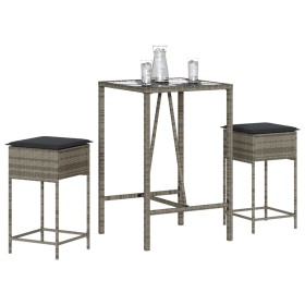 Juego de bar de jardín de 3 piezas con cojines ratán PE gris de , Conjuntos de jardín - Ref: Foro24-3261462, Precio: 213,48 €...